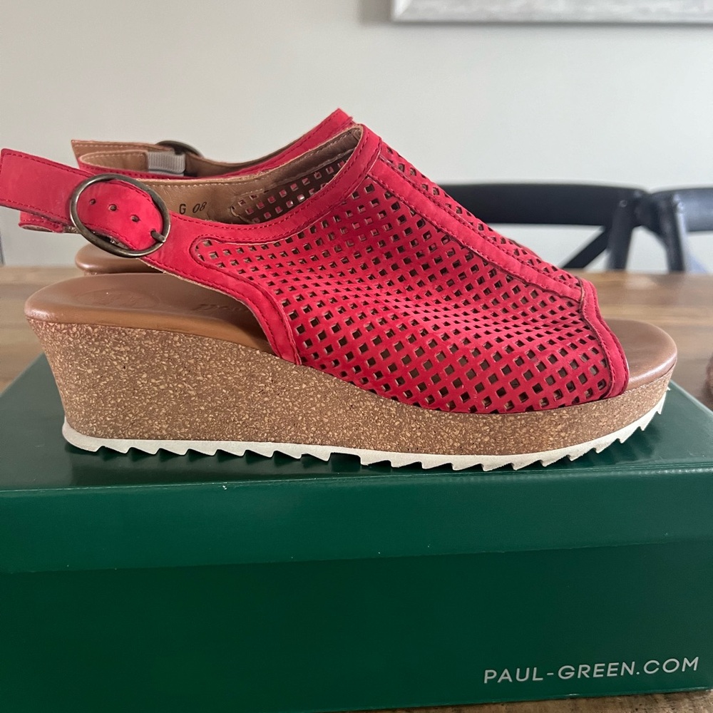 Paul Green Red Perforated Wedge Sandals
